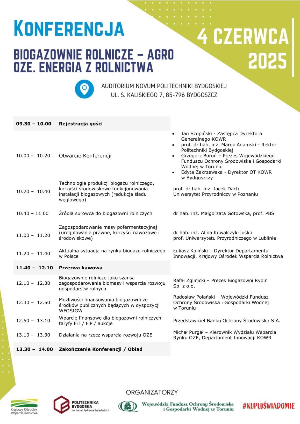 Agenda Konferencji - Biogazownie rolnicze - Bydgoszcz 4 czerwca 2025 r-1