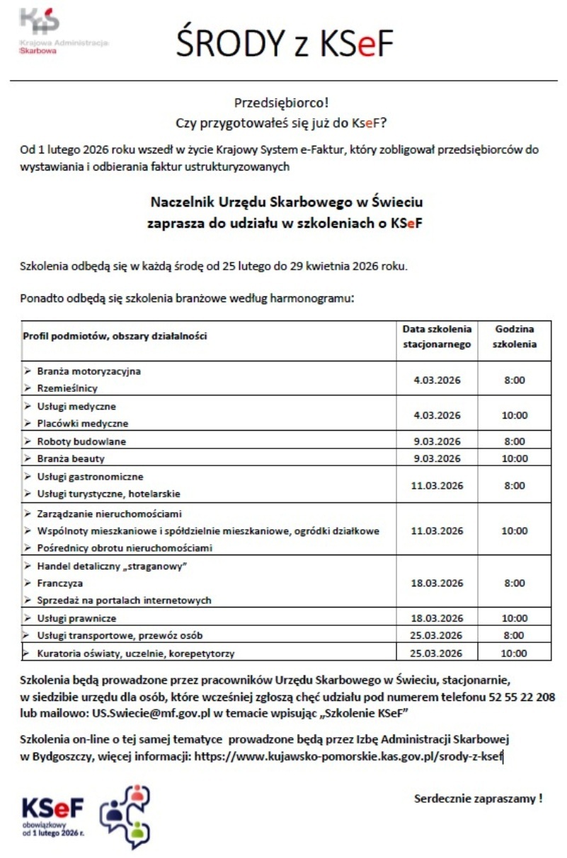 Szkolenia - środy z ksef - plakat