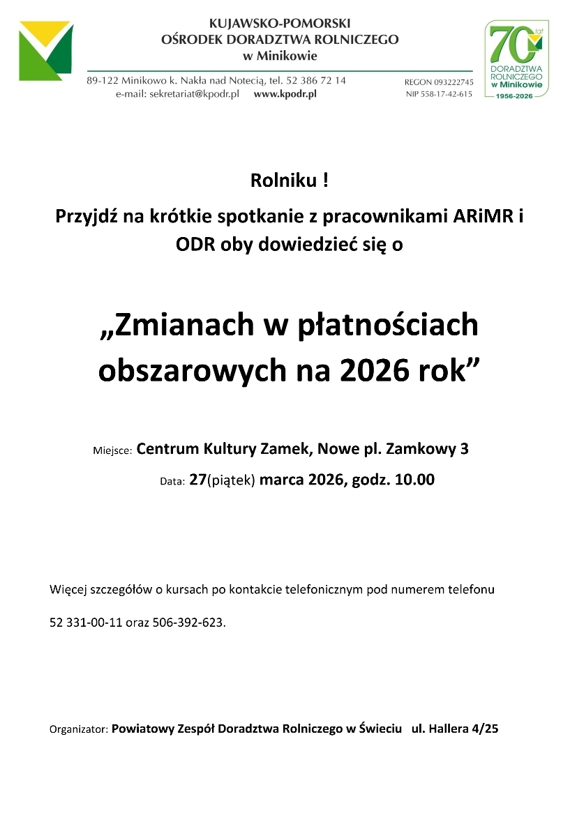Plakat - zmiany w płatnościach obszarowych na 2026 rok
